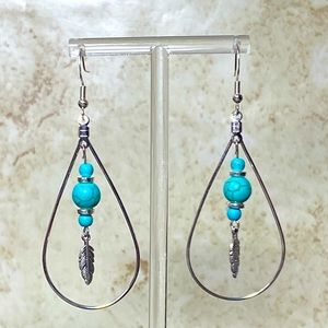 Beaded earrings - turquoise and silver tone